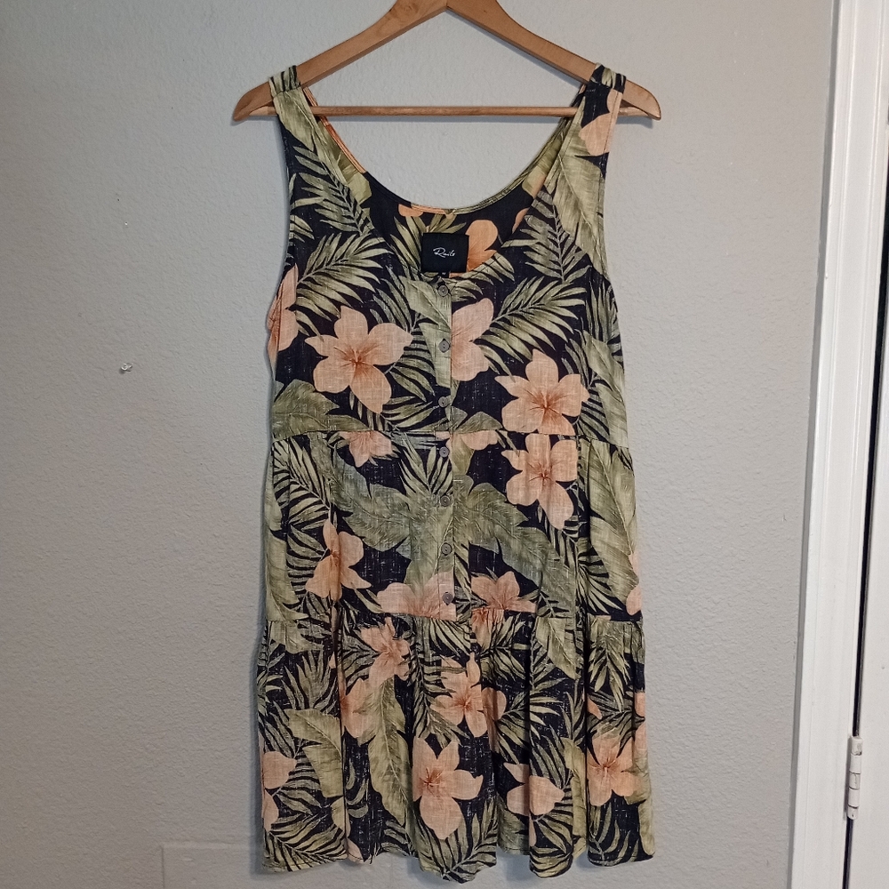 Rails Nora Tiered Mini Dress In Aloha Linen Blend Hawaiian Tropical Print Coasta